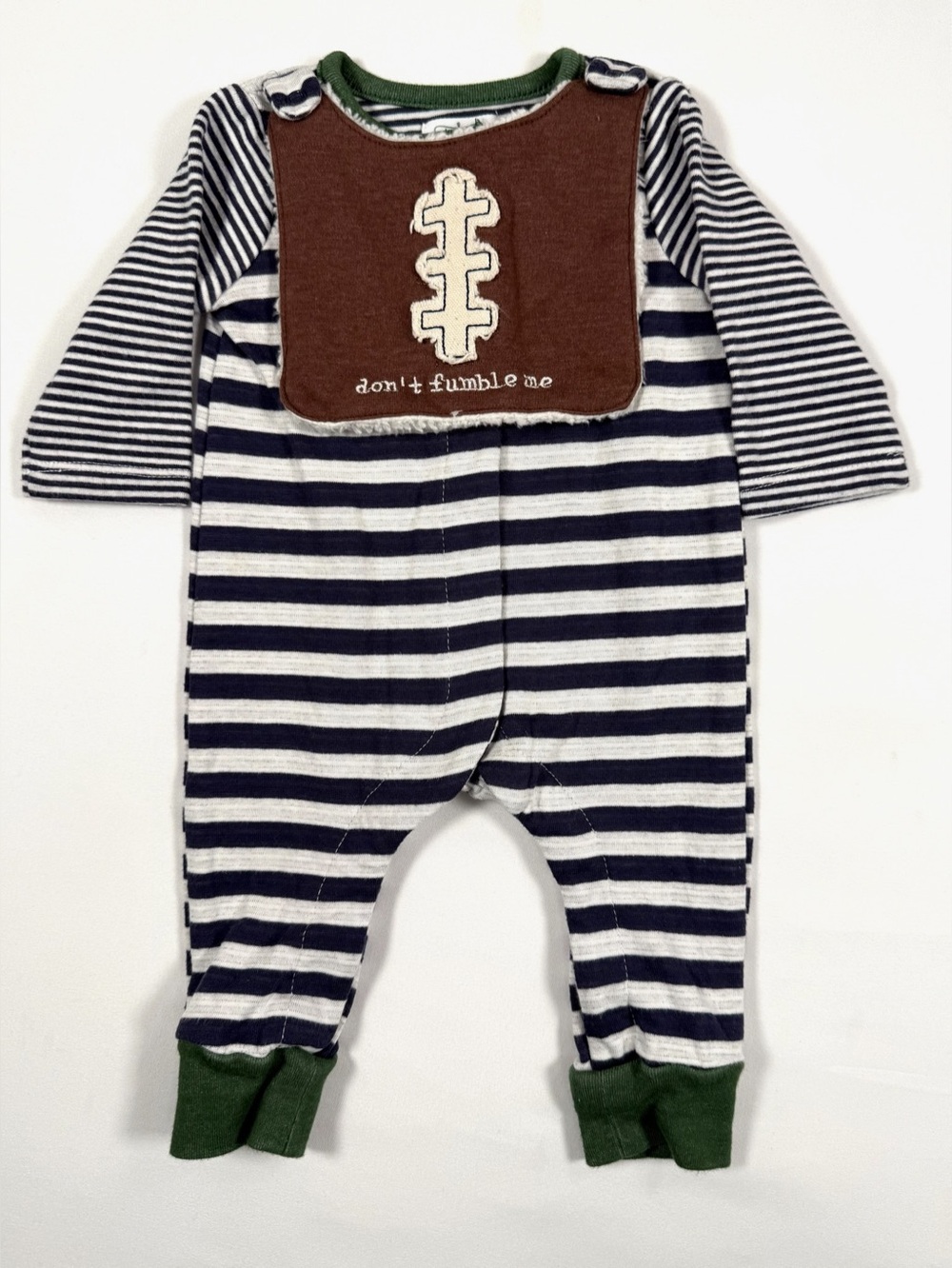 MUD PIE Football Romper Baby Striped One Piece Sherpa Football Applique 0-3M